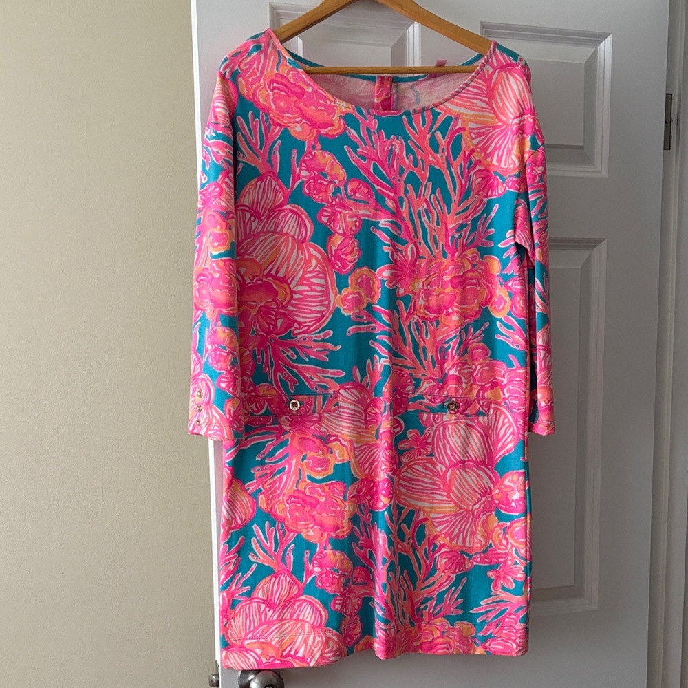 Lilly Pulitzer Vibrant Pink and Blue Floral Long Sleeve Dress